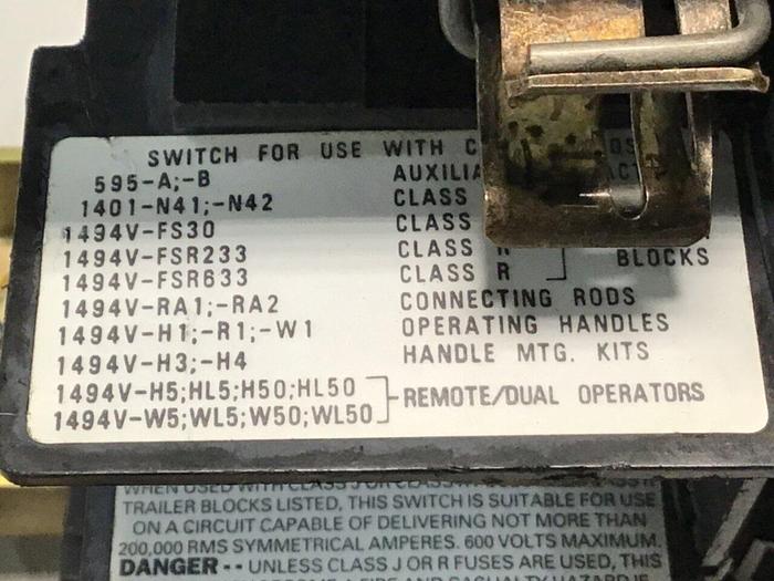 Used ALLEN BRADLEY Disconnect Switch 1494V-DS30 #134061