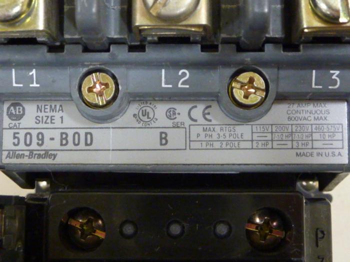 Used ALLEN BRADLEY Starter Size 1 509-BOD SER B W35 #55220