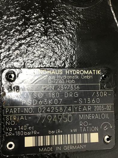 Used BRUENINGHAUS HYDROMATIK Hydraulic Piston Pump PAA4VSO 180 DRG/30R-PSD63K07-S1360 Used