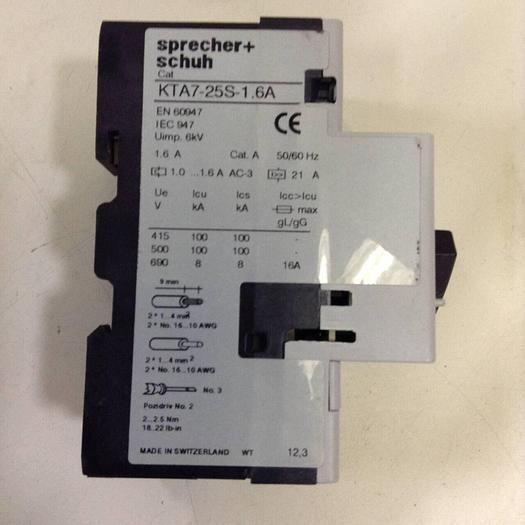 Used SPRECHER & SCHUH Contactor KTA7-25S-1.6A #84571