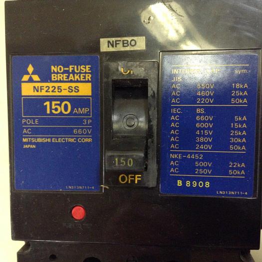 Used MITSUBISHI 150 Amp Circuit Breaker NF225-SS-150 #74470