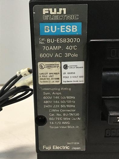 Used FUJI ELECTRIC 70 Amp Circuit Breaker BU-ESB3070 #127451
