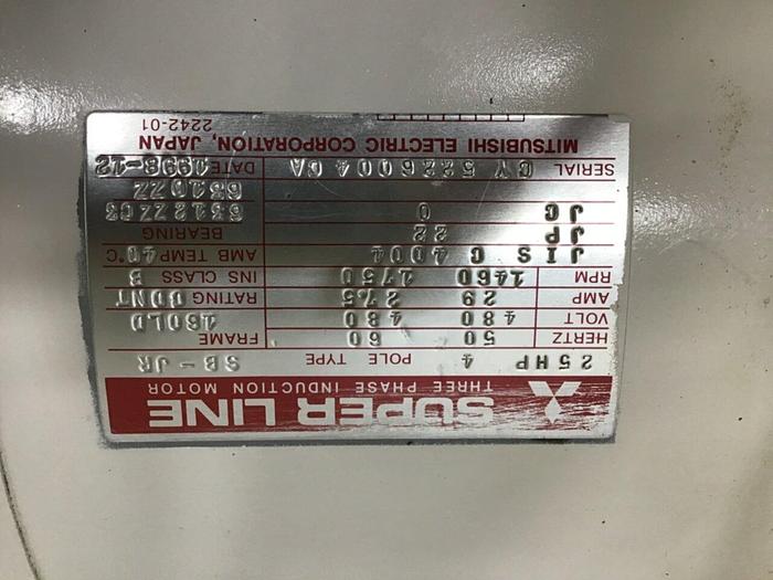 Used MITSUBISHI 25 HP Induction Motor SB-JR 25 HP #128626