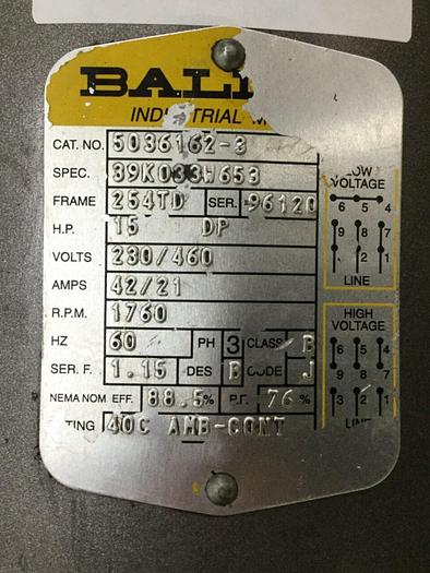Used BALDOR 15 HP Industrial Motor 5036162-3 Used