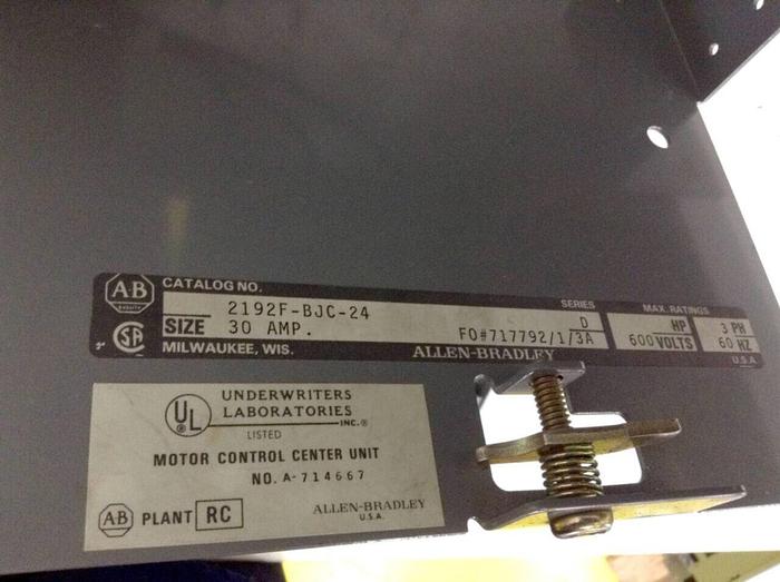 Used ALLEN BRADLEY 30 Amp Bucket Circuit Breaker 2192F-BJC-24 SER D #67827