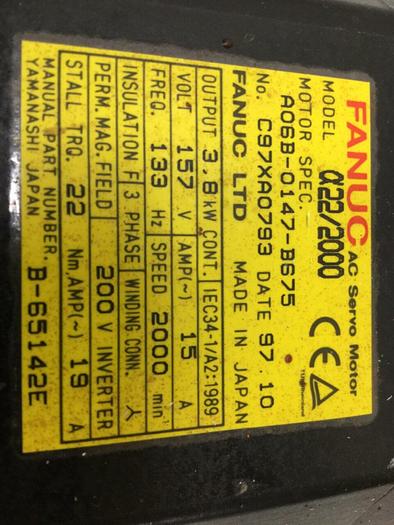 Used FANUC AC Servo Motor A06B-0147-B675 #106663