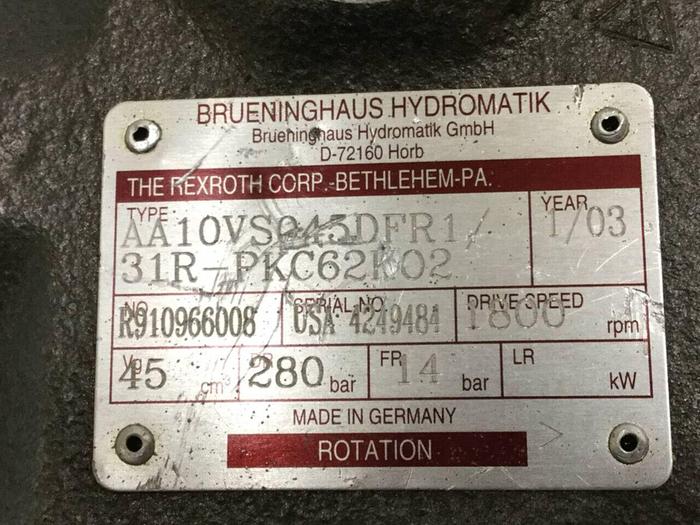 Used REXROTH Hydraulic Pump AA10VSO45DFR131RPKC62K02 Used