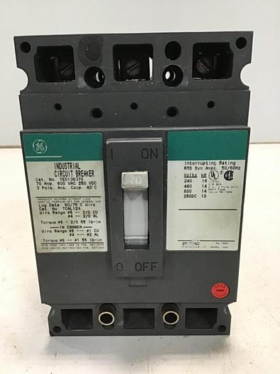 Used GE 70 Amp Circuit Breaker TED136070 / DISCONNECT #139702