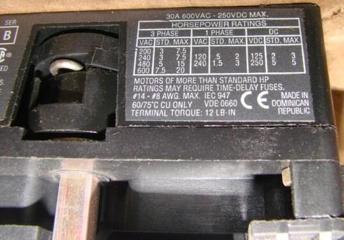 Used ALLEN BRADLEY 30 Amp Disconnect Switch 194R-NJ030P3 SER B #21263