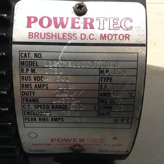 Used POWERTEC 1.5 HP Servo Motor w/ Gearbox L14CMA1100100000 Used