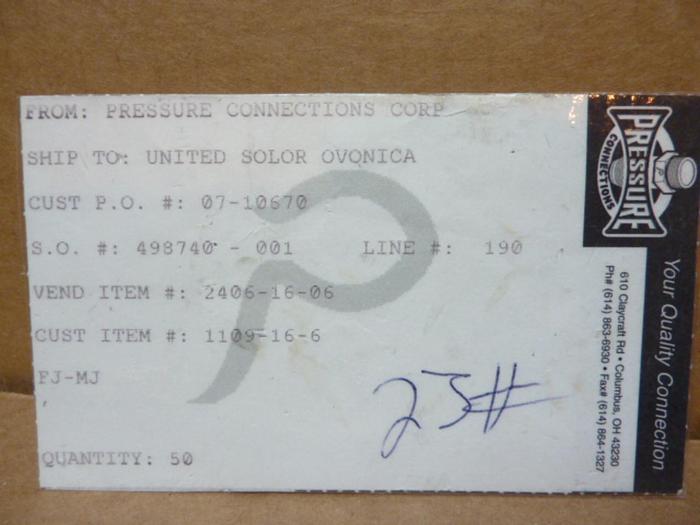 PRESSURE CONNECTIONS CORP. Adaptor 2406-16-06 #40336