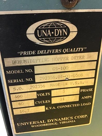 Used UNA-DYN Dehumidifying Hopper Dryer GS-100 USED
