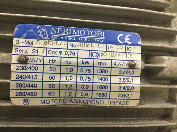 Used NERI MOTORI 1 HP Motor AT80BN/4 #115706