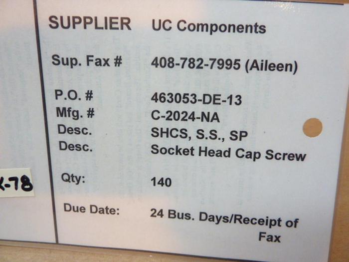 U-C COMPONENTS Socket Head Cap Screw C-2024-NA #41289