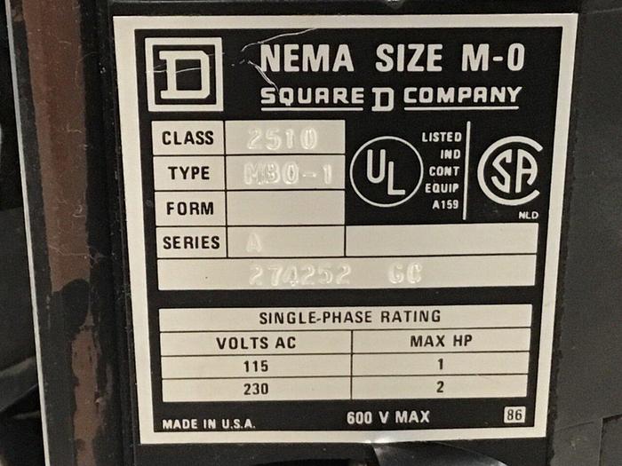 Used SQUARE D Starter 2510-MB0-1 Used