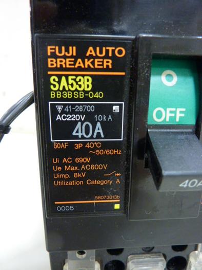Used FUJI ELECTRIC 40 Amp Circuit Breaker SA53B-40 #60743