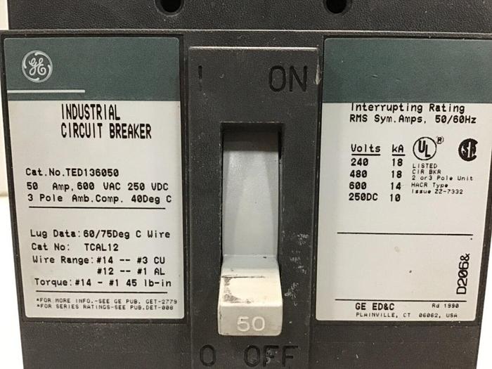 Used GE 50 Amp Circuit Breaker TED136050 #134085