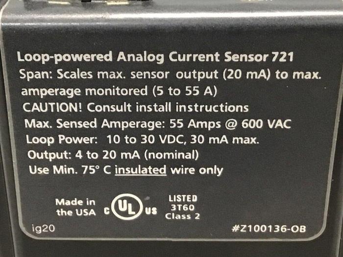 Used HAWKEYE INST INC Analog Current Sensor Z100136-OB #123594