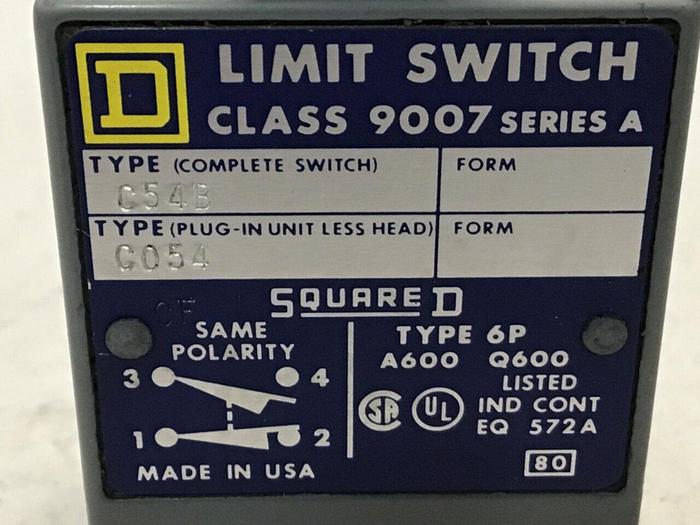 Used SQUARE D Limit Switch 9007-C54B #121690