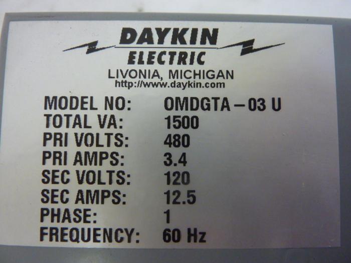 Used DAYKIN 1.5 kVA Transformer OMDGTA-03U #50780