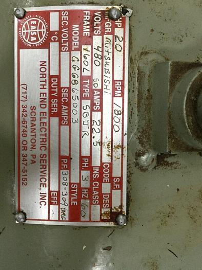 Used MITSUBISHI 20 HP Motor CG6865003 #116908