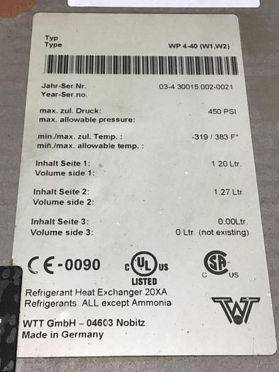 Used WTT Brazed Plate Heat Exchanger WP4-40 #122963