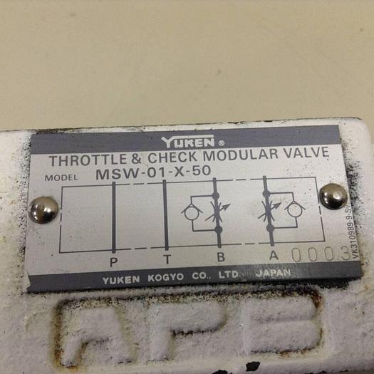 Used YUKEN Throttle & Check Modular Valve MSW-01-X-50 #72537