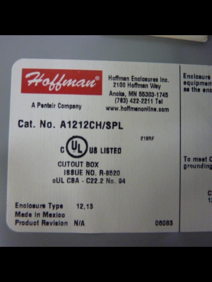 Used HOFFMAN 1 kVA Transformer A1212CH/SPL USED