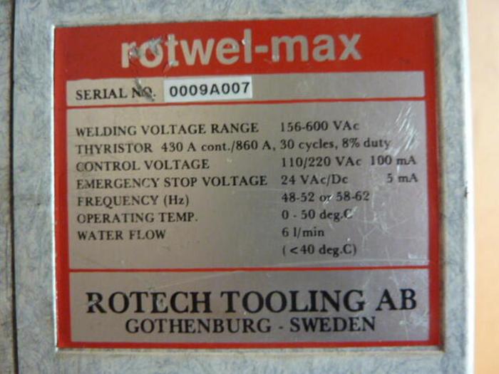 Used ROTECH SYSTEMS Weld Controller ROTWEL-MAX #37038