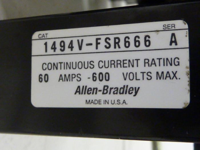 Used ALLEN BRADLEY 60 Amp Disconnect Switch 1494V-DS60 SER A #57452