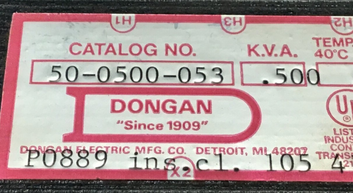 Used DONGAN .500 KVA Transformer 50-0500-053 USED