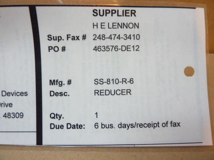 SWAGELOK Tube Reducer SS-810-R-6 #41176