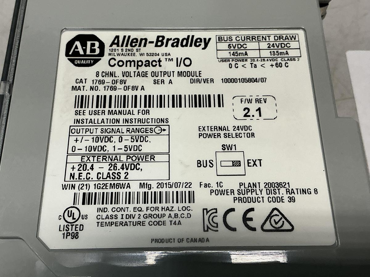 Used ALLEN BRADLEY 1769-0F 8V