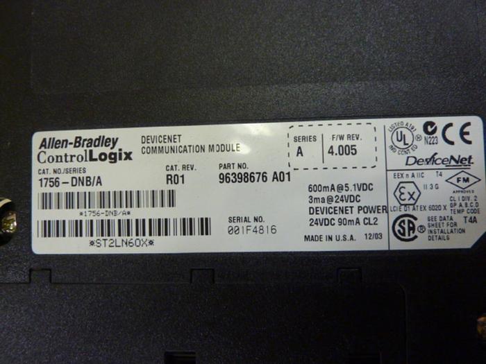 Used ALLEN BRADLEY Communication Module 1756-DNB SER A #58388