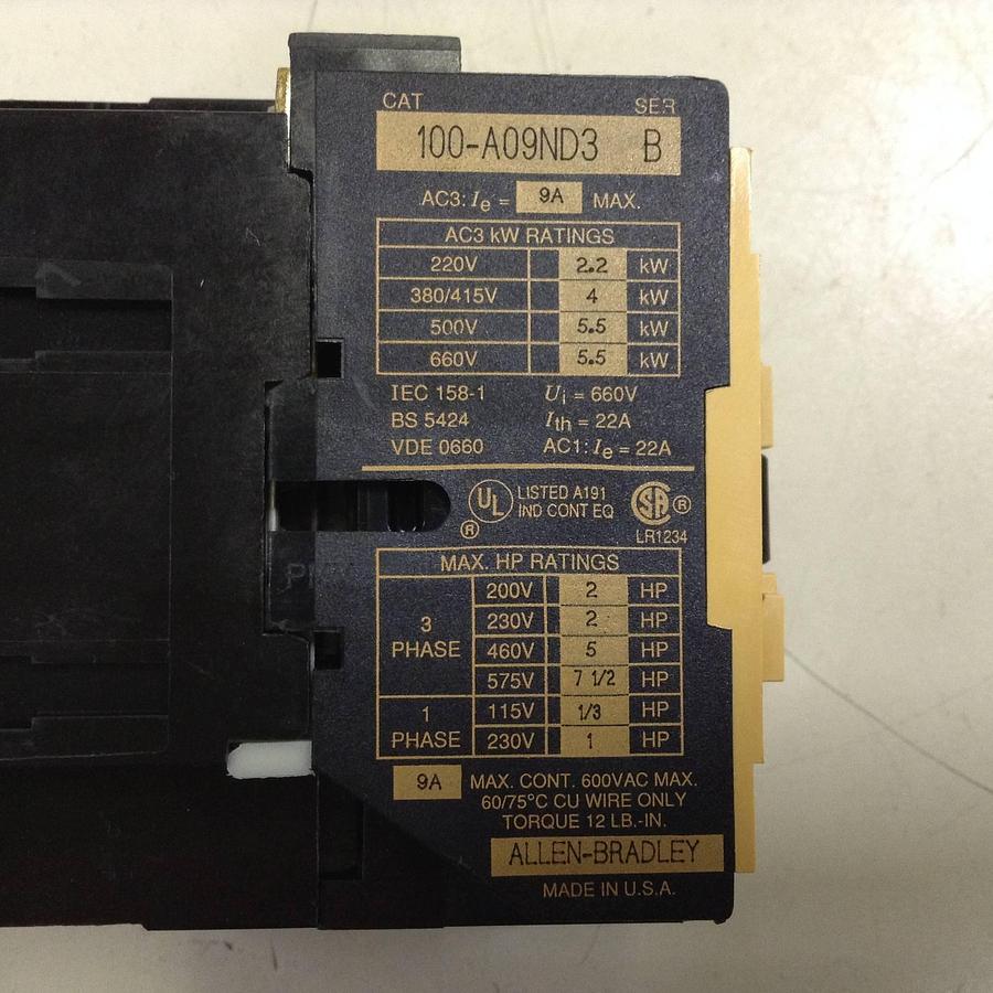 Used ALLEN BRADLEY Contactor 100-A09ND3 SER B USED