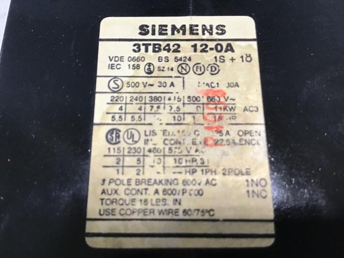 Used SIEMENS Contactor 3TB4212-0A #120169