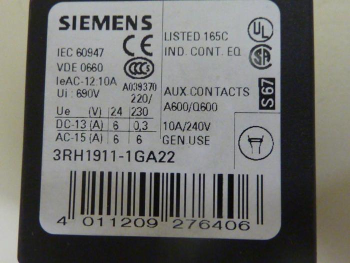 Used SIEMENS Auxiliary Contact 3RH1911-1GA22 #50554
