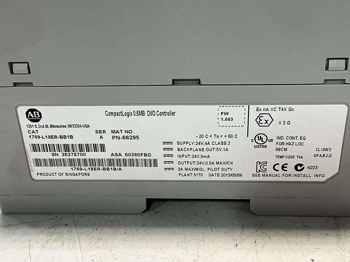 Used ALLEN BRADLEY 1769-L18ER-BB1B