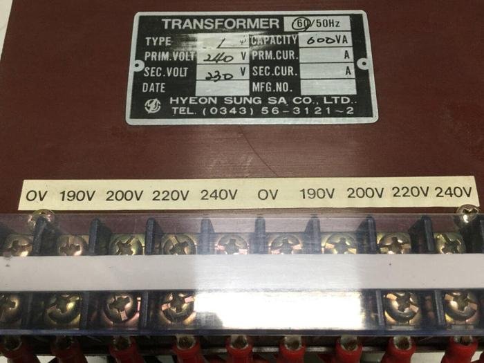 Used HYEON SUNG 600 VA Transformer 600VA #107862