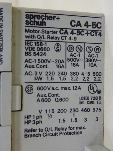 Used SPRECHER & SCHUH Contactor CS4-P #54465