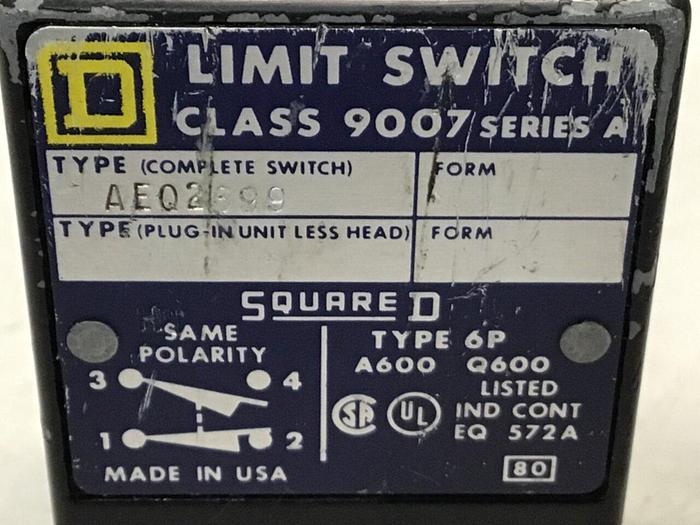 Used SQUARE D Limit Switch 9007-AEQ2699 Used