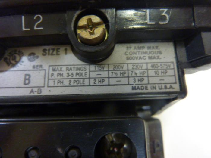 Used ALLEN BRADLEY Starter Size 1 509-BOD SER B W47 #43840