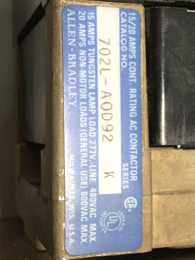 Used ALLEN BRADLEY Contactor 702L-AOD92 #109123