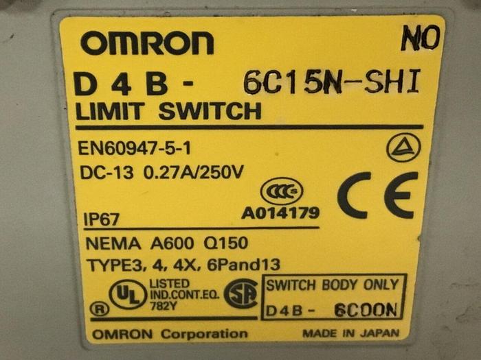 Used OMRON Limit Switch D4B-6C15N-SHI #121659