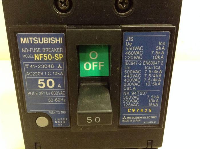 Used MITSUBISHI 50 Amp Circuit Breaker NF50-SP-50 #76851