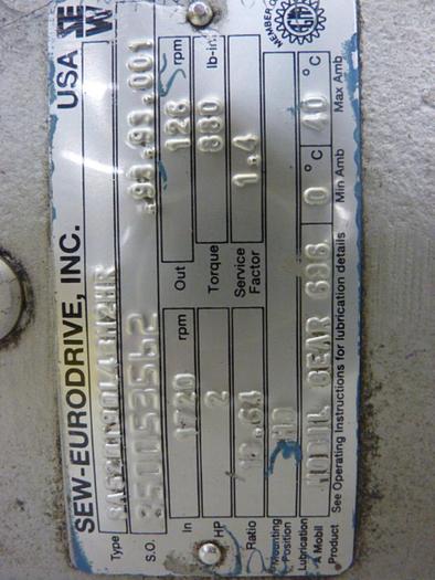 Used SEW EURODRIVE 2 HP Gear Motor SA520T90L4BM2HR #50310