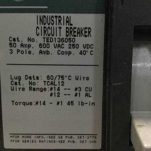 Used GE 50 Amp Circuit Breaker TED136050 #93855