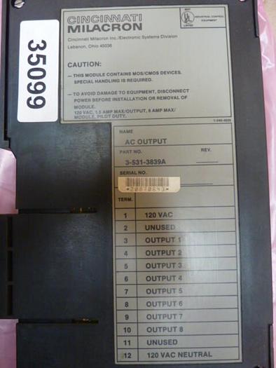 Used CINCINNATI MILACRON AC Output Module 3-531-3839A #62554