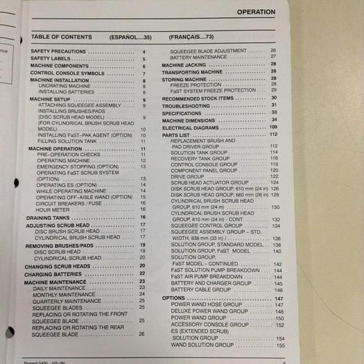 Used TENNANT Operator & Parts Manual 606862 #70986