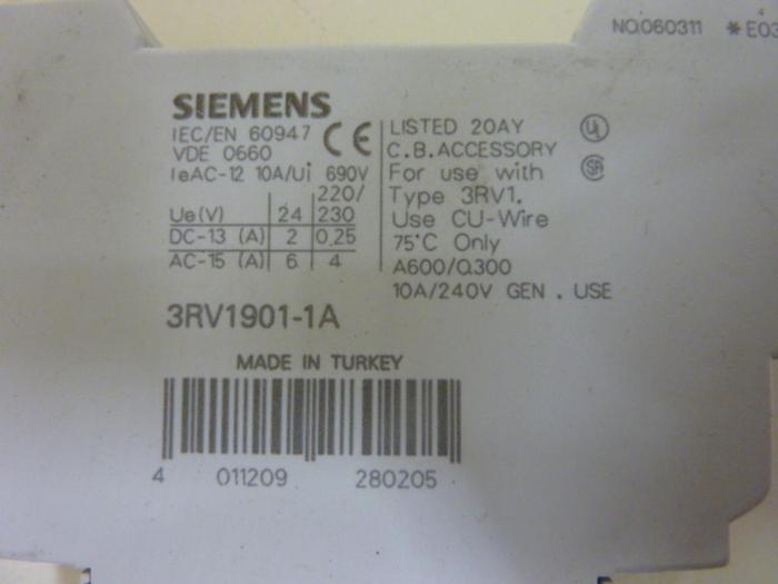 Used SIEMENS Auxiliary Contact 3RV1901-1A #50461